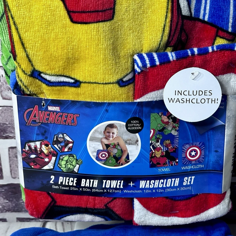 New! MARVEL AVENGERS 3 PC LOT Hooded Towel, Bath Towel & Washcloth Super Heroes - Image 2 of 4