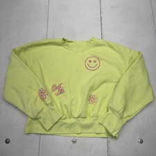Old Navy Sweatshirt Girls XL 14-16 Neon Yellow Best Life Smiley Daisy Graphic