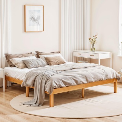 Natural Pine King-Size Platform Bed Frame (12'') with Built Elevate Your Sleep