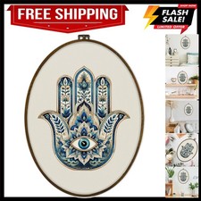 8.7x11.3 Framed Blue Hamsa Hand Oval Wall Art - Vibrant Holiday Decor