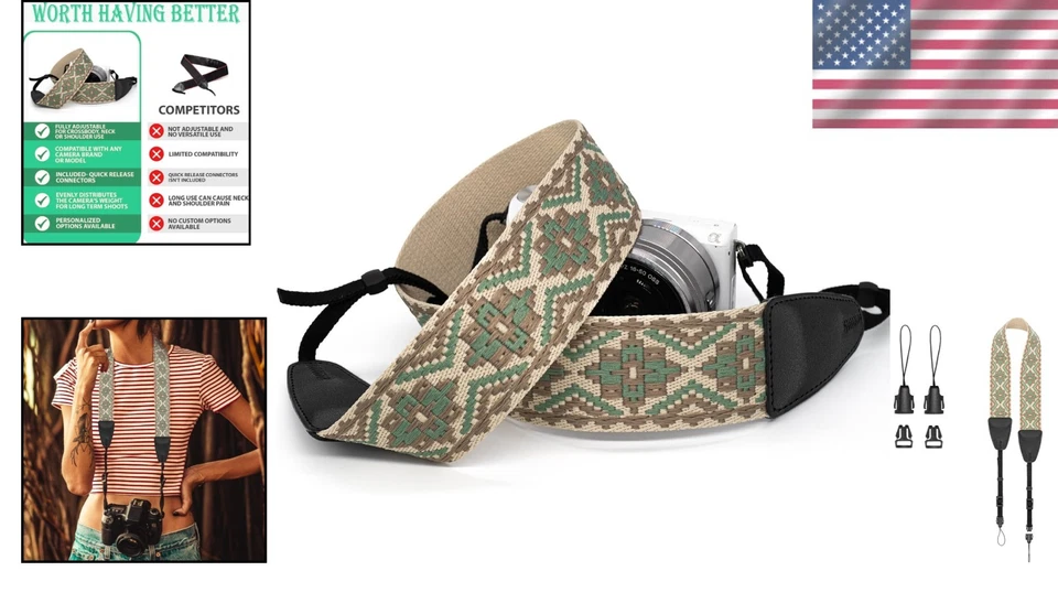Correa tejida universal ajustable para cámara y binoculares de 2" - La comodidad cumple con el estilo Foto 2 de 4