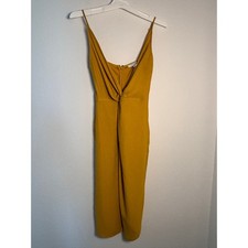 Forever 21 Contemporary Mustard Yellow Twist Front V-Neck Midi Dress Small