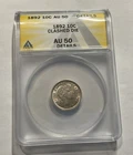 1892 Barber Dime : ANACS AU50  Details/clashed Die