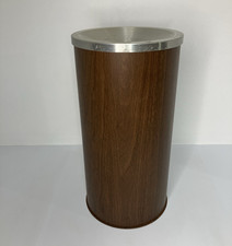 Vintage Cigarette Ashtray Stand Cylindrical Can Floor Woodgrain Metal Commercial