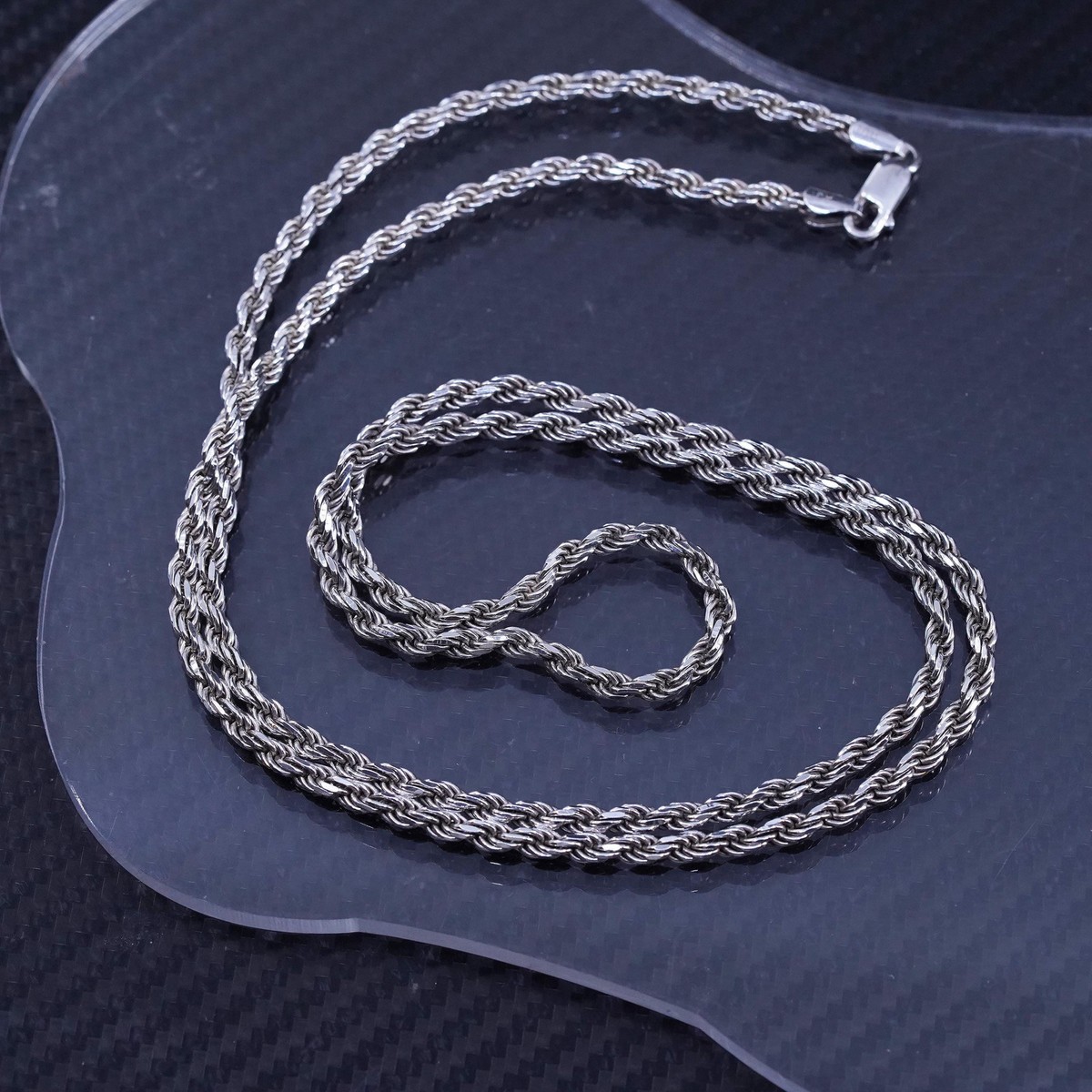 30” 3mm, vintage Italian sterling silver 925 rope chain necklace