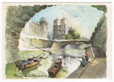 Paris, Notre-Dame and the Seine - Watercolor with Fishermen (1966)