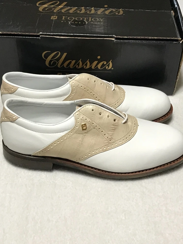Zapatos de golf Footjoy Classics de cuero para dama talla 6 B blancos beige NUEVOS NOS Foto 3 de 4