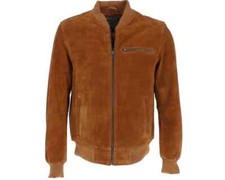 Blouson bomber homme 100 % cuir véritable daim marron vintage moto motard rét...