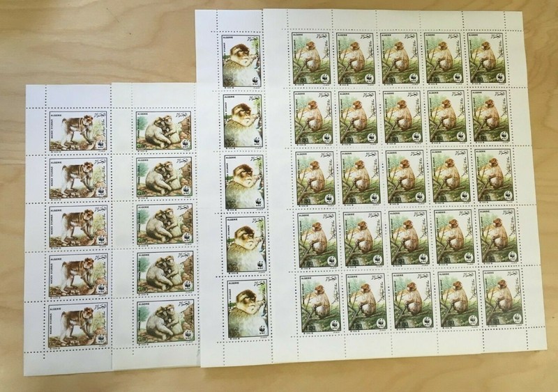 SPECIAL LOT WWF Algeria 1988 872-5 - Macaque - 4 Sheets of 25 - MNH