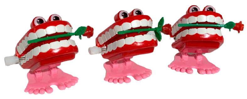 3 Funny WALKING CHATTERING TEETH Small Wind Up Joke Feet Toy Rose Mouth  Eyes Box | eBay