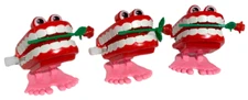 3 Funny WALKING CHATTERING TEETH Small Wind Up Joke Feet Toy Rose Mouth Eyes Box