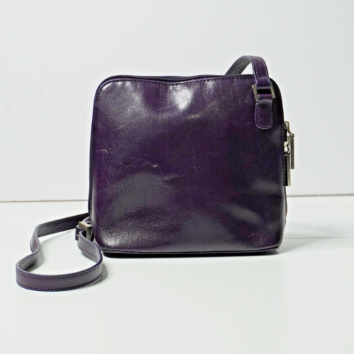 Hobo International Eggplant Purple Leather Crossbody Small Bag Zipper Pockets
