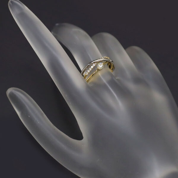 K18YG/PT900 diamond ring 0.154ct D0.14ct - Auth free