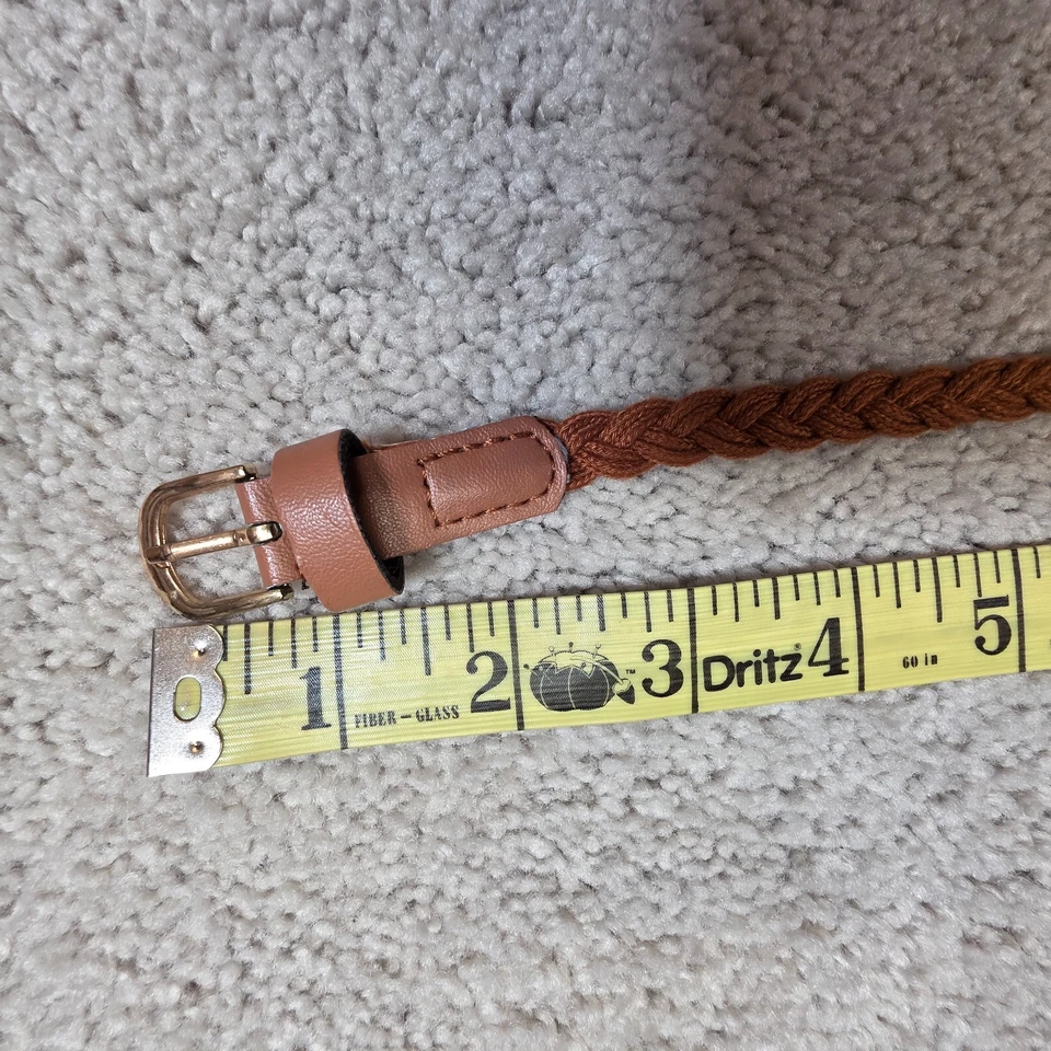 Braided twine brown Belt womens round Brass buckle Large Thin - Image 2 of 4