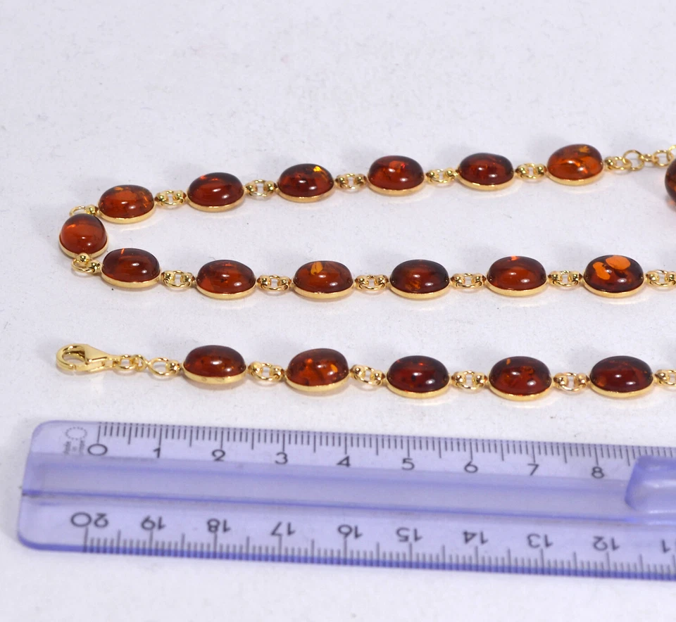 COLLANA  ARGENTO 925 DORATO CON CABOCHON AMBRA 8 x 10 mm               AGLN 0244 - Immagine 3 di 4