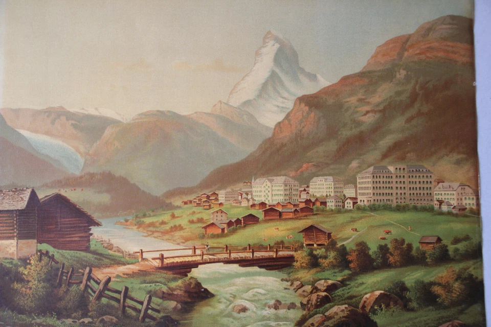 Reproduction ancienne d'après une peinture représentant Zermatt vers 1900. - Photo 2/4