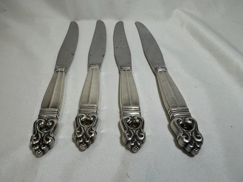 (4)Royal Danish #1939 by Int'l Silver 9.75" Sterling Handle DINNER KNIFE-No Mono