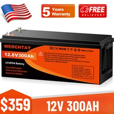 12V 300Ah LiFePO4 Lithium Battery Deep Cycles 200A BMS for RV Solar Panel
