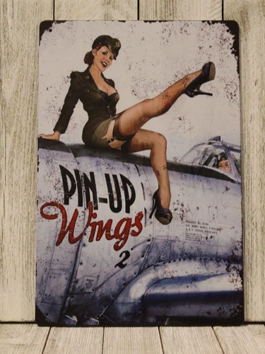 Sexy Pinup Girl Poster Tin Sign Vintage Look American Bombshell USAF Airforce