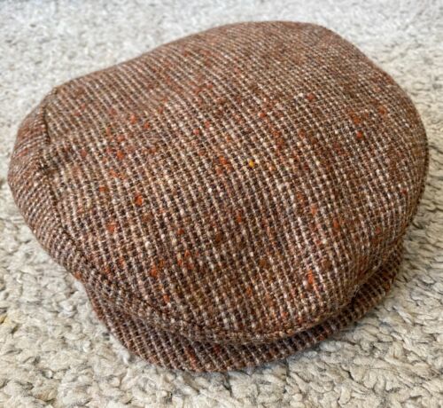 Vintage Stetson Brown Wool Tweed Flat Newsboy Cabbie Driving Cap Hat Size M - Picture 3 of 6