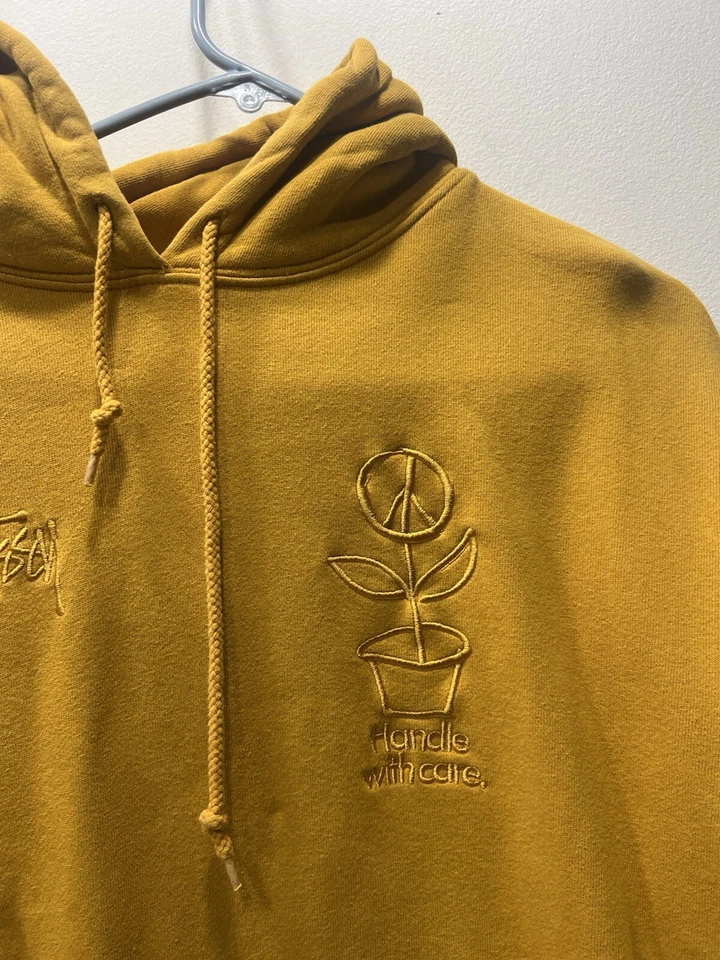 Толстовка с капюшоном Stussy размер средний желтый ручка с заботой мир цветок (см. фото) - Изображение 4 из 4