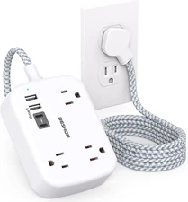 USB Power Strip, Extension Cord with USB Port, Flat Plug Power Strip, Ultra Flat