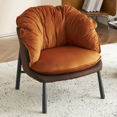 Modern Velvet Accent Chair Barrel Sofa Chair Comfy Armchair w