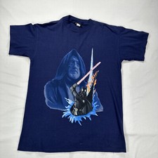 Vintage Sz L STAR WARS T-Shirt Single Stitch Obi Wan Darth Vader BIG GRAPHIC 90s