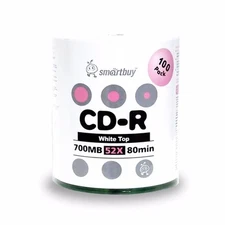 Smartbuy CD-R 52X 700MB/80Min White Top (Non-Printable) Blank Media Record Disc