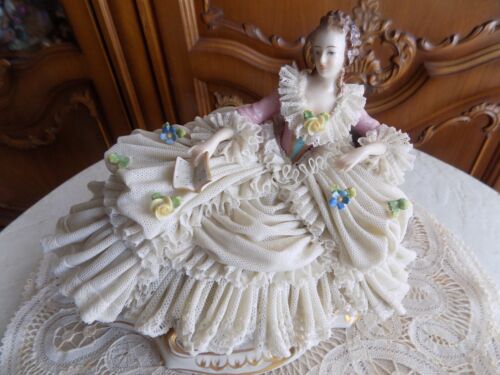 Antique Dresden  Lace Porcelain Lady Lounging on Sofa with Book Figurine Germany - Picture 1 of 10