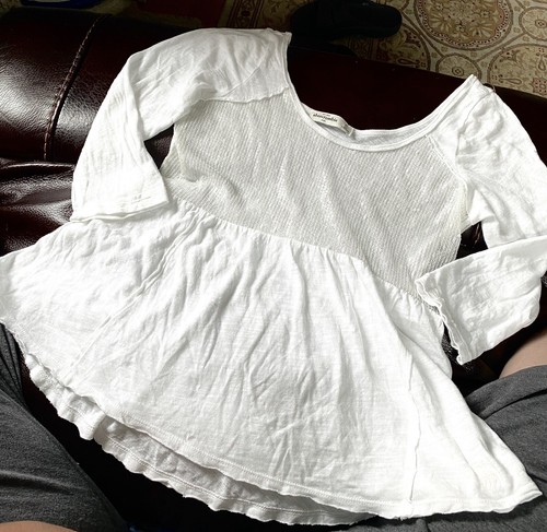 Abercrombie&Fitch Kids White Sequin Ruffle Peplum Sheer panel Top Shirt XL 14 - Picture 2 of 4