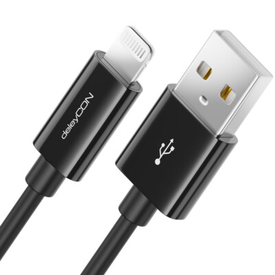 deleyCON 2m 8 Pin USB Ladekabel Datenkabel für Apple iPhone iPad Schwarz