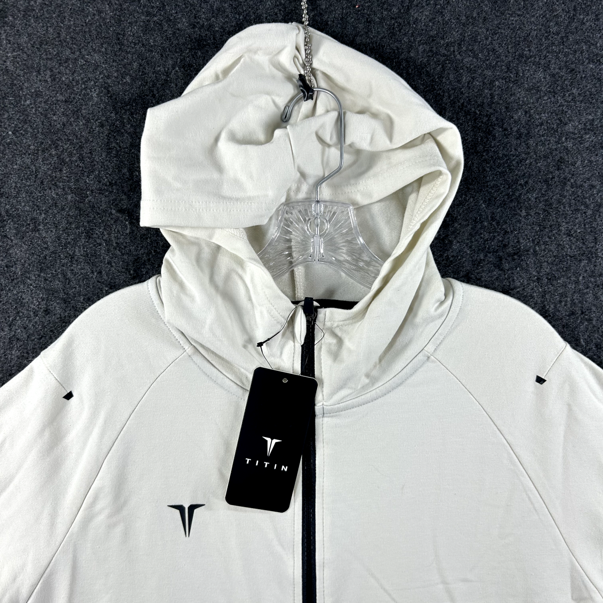 Titin Hoodie Men's Medium Bone White French Terry Full Zip Jacket