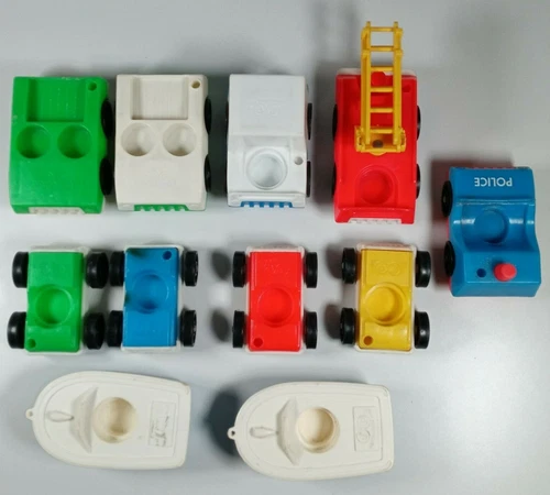 Lot 11 Vintage Fisher Price Little People Vehicles Car Boat Fire Truck Police