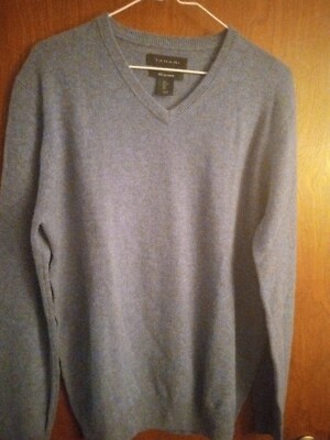 Tahari 100% Cashmere Pure Lux V Neck Sweater Men's Size L Light Blue