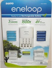 BRAND NEW SANYO ENELOOP 8 AA & 2 AAA BATTERIES W/ CHARGER & 2 C and 2 D Adapters