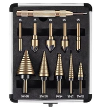 5Pcs Step Drill Bit & 5Pcs Countersink Drill Bit Set, Titanium Coated, HSS Step