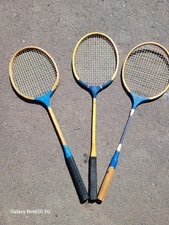 Set of 3 Vintage Blue Ribbon Wood Badminton Rackets Made In USA 1930s-70s