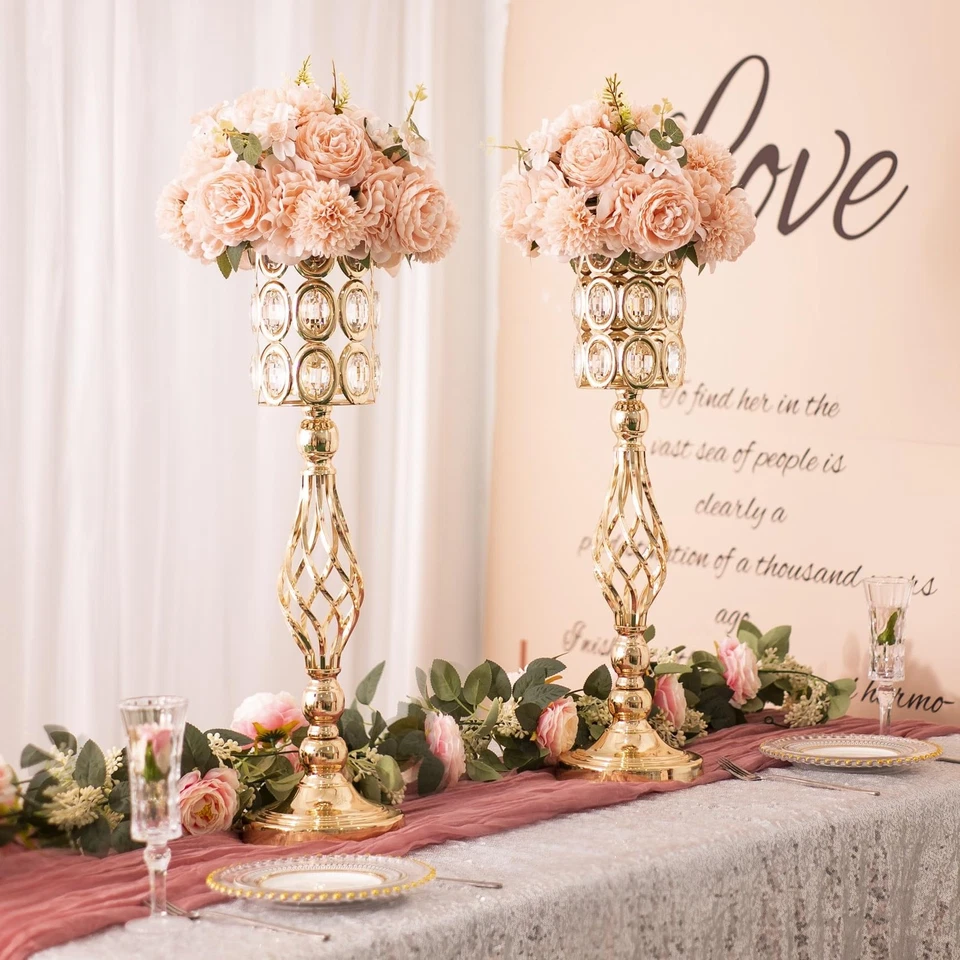2pcs Gold Vases for Wedding Centerpieces for Tables, 24in Metal Diamond Cryst... - Image 4 of 4