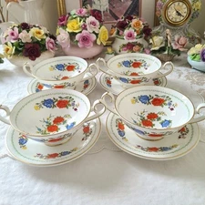 Aynsley Famille Rose cream soup bowl and saucer set, Bone China - England
