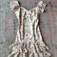 Coquette silky floral mini dress with ruffle hem