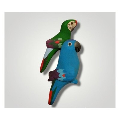 Gloria Dios Costa Rica Hand Painted Clay Parrot Macaw Figurine Wall Art Set of 2