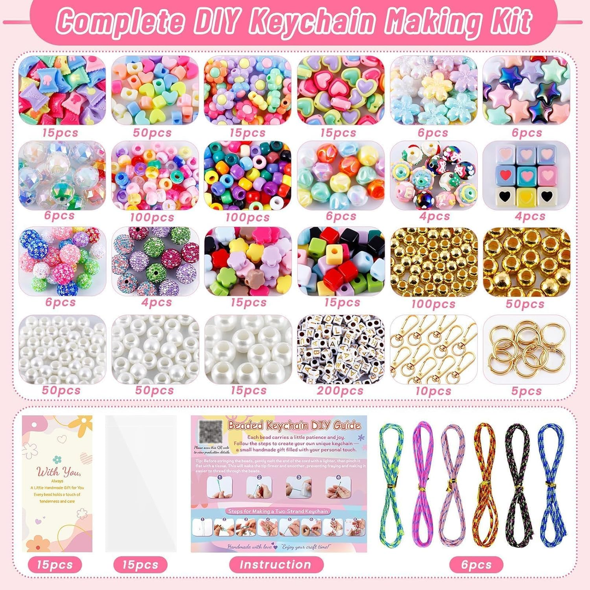 Wurosi 865 Pcs Bead Keychain Kit, DIY Bead Keychain Making Kit