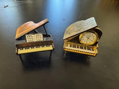 Elgin Miniature Grand Piano Quartz Clock & Bronz Piano Pencil Sharpener