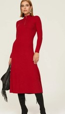 JASON WU Women's Sweater Dress Red Rib Knit Quarter Zip Dress Size M Flaw