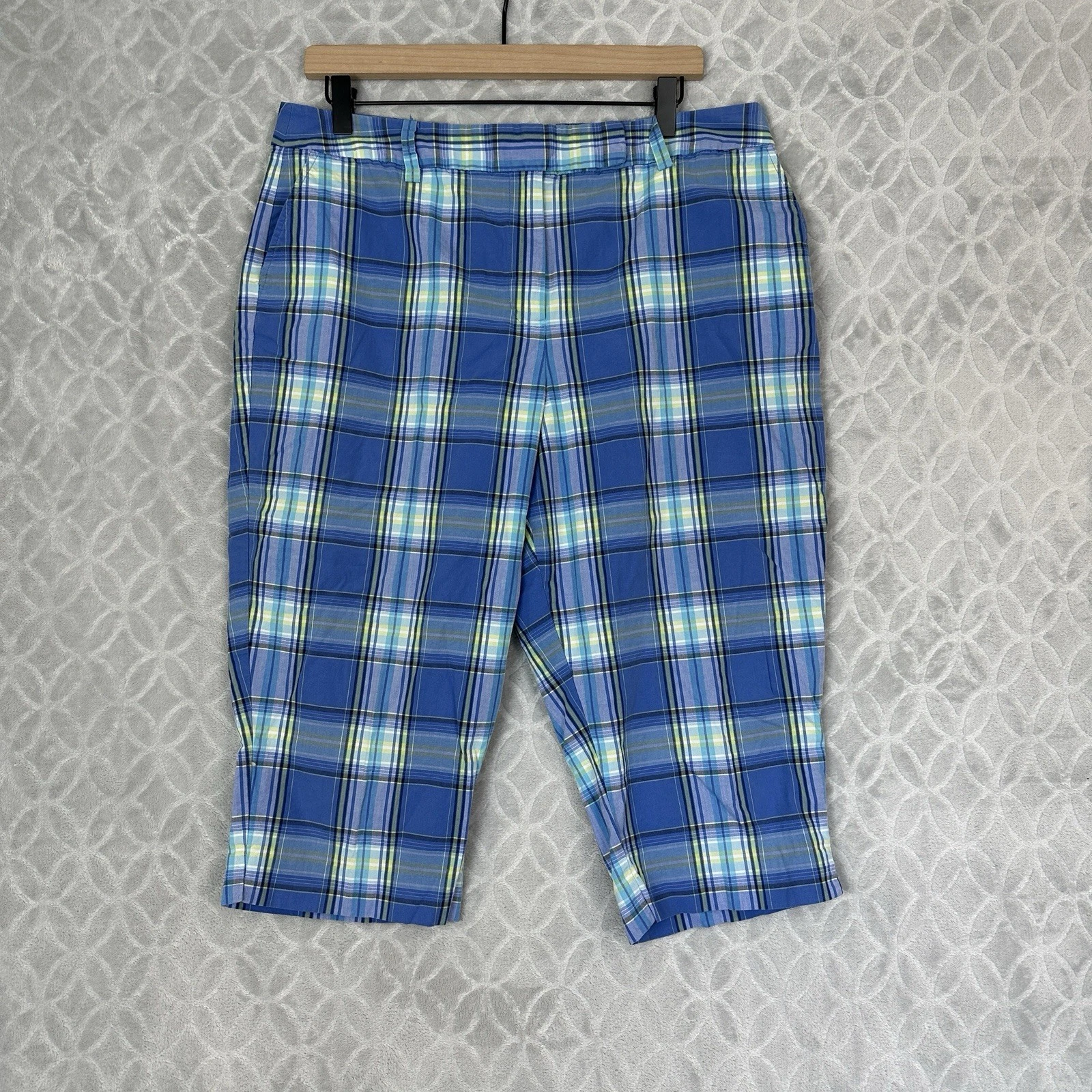 Vtg Talbots Capri Pants 16 Petite Blue Plaid Stretch Casual Summer Golf 90s Y2K