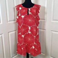 J. Crew Sunburst Red Round Neck Flutter Sleeve Dress Size M