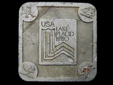 LH07157 VINTAGE  1980 WINTER OLYMPICS  USA LAKE PLACID SOUVENIR BELT BUCKLE