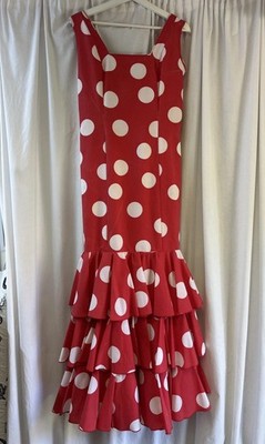 Vintage spanisches Flamenco Kleid Traje de Flamenca rot weiß gepunktet M