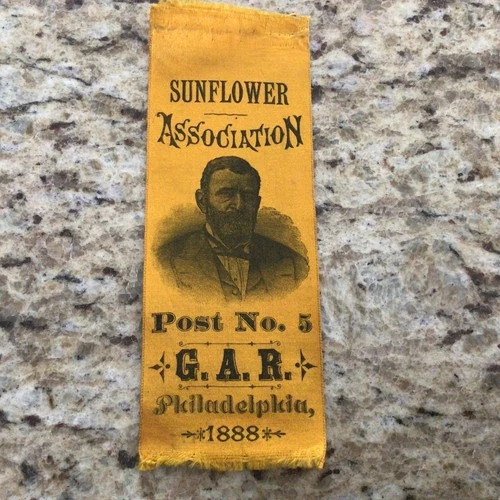 GAR Sunflower Assoc Ribbon Post # 5 1888 Philadelphia PA General Grant Picture